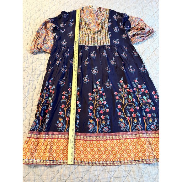 Soft Surroundings XL Navy Floral Sequin Boho Babydoll Dress Mixed Print Balloon - Picture 8 of 10